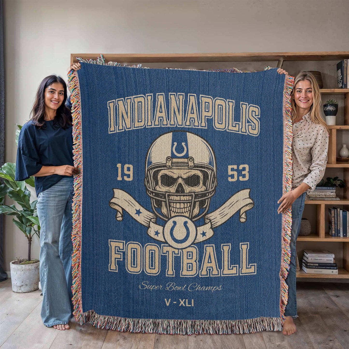 Indianapolis Colts Woven Blanket | Skull Helmet Football Throw | Super Bowl V & XLI Champions