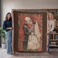Gothic Skeleton Couple Woven Blanket – Romantic Dark Love Throw, Halloween Wedding Gift, Till Death Do Us Part Decor