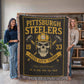 Pittsburgh Steelers Woven Blanket | Steel City Tough Skull Hardhat Throw | Super Bowl Champions