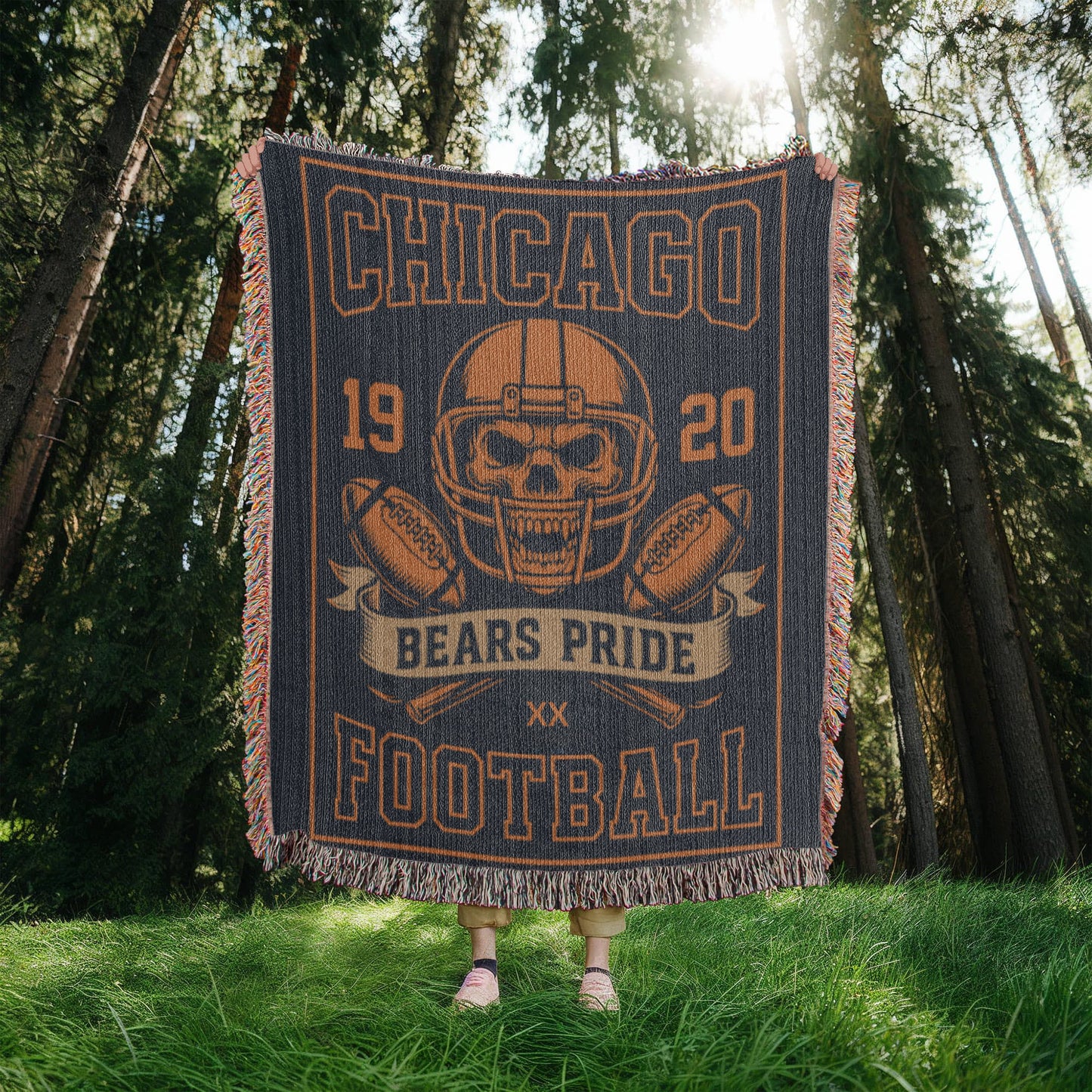 Chicago Bears Woven Blanket | Bears Pride Skull Football Throw | Fan Cave Decor