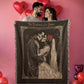 Gothic Valentine Woven Blanket – “The Darkness We Share” – Skeleton Couple Art Throw – Dark Romance Home Decor Gift
