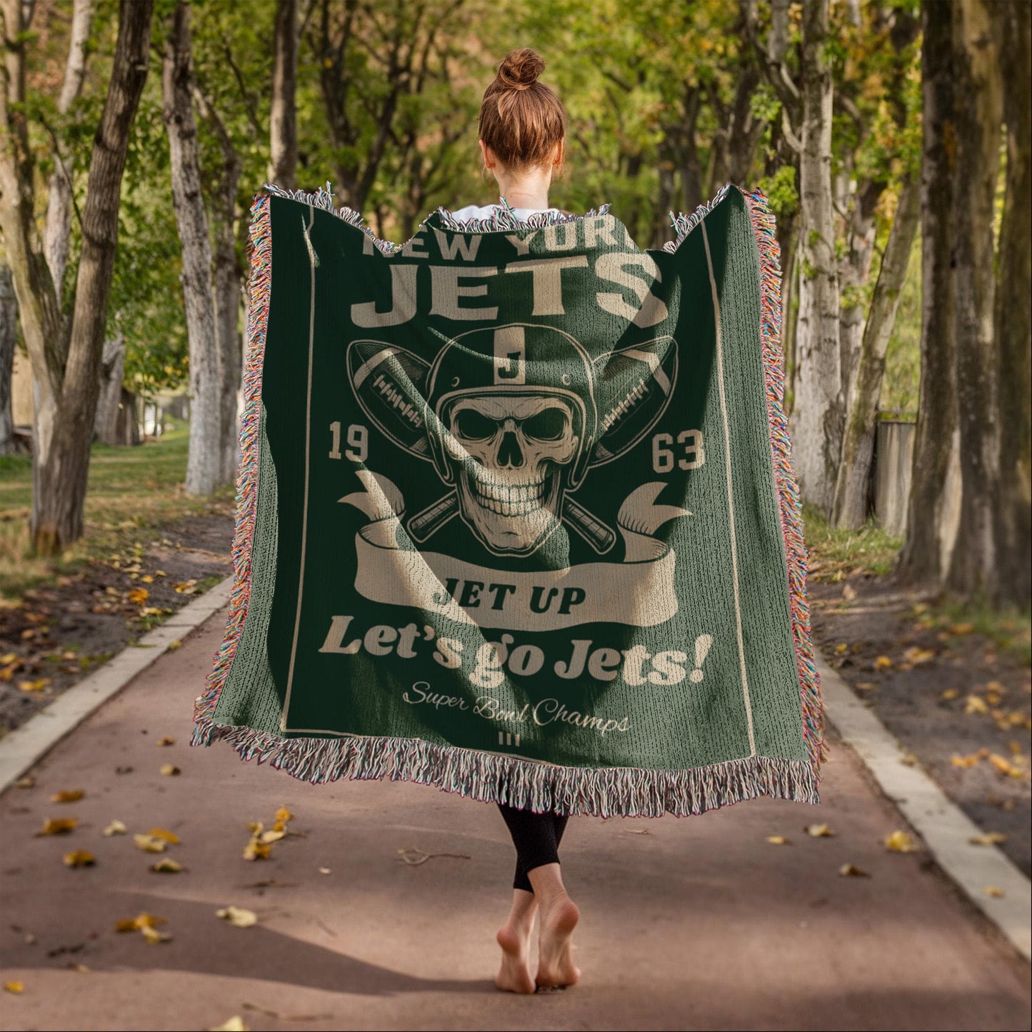 New York Jets Woven Blanket | Skull Helmet Football Throw | Super Bowl III Champions