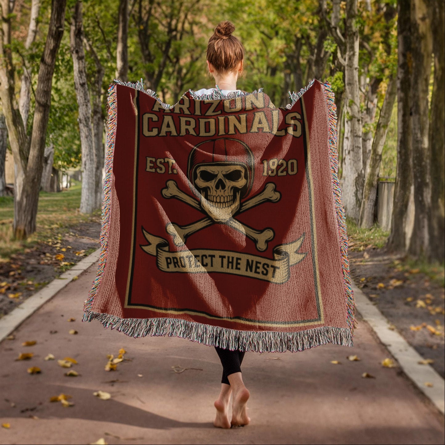 Arizona Cardinals Woven Blanket – “Protect The Nest” Vintage Skull Design
