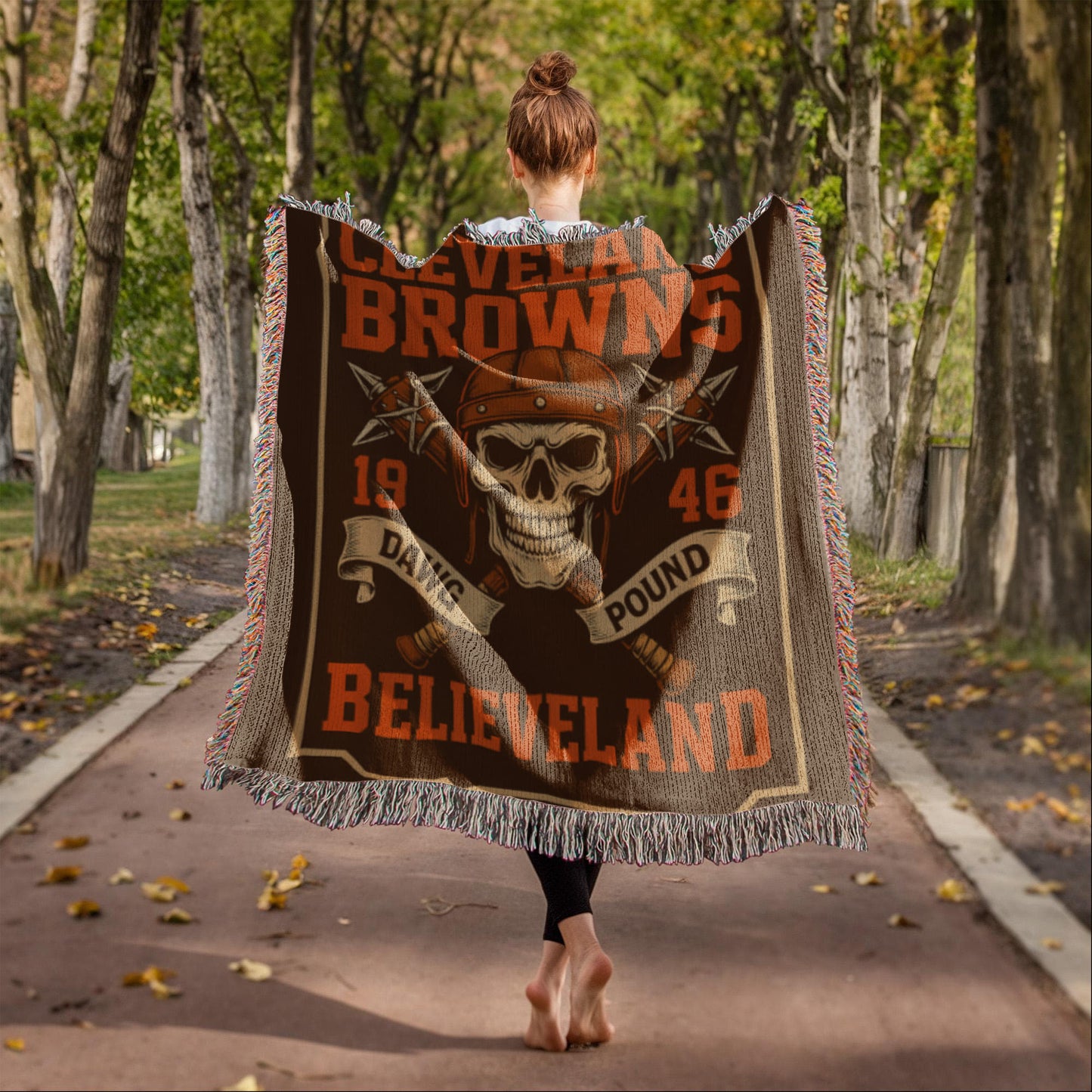 Cleveland Browns Woven Blanket | Dawg Pound Skull Football Throw | Believeland Edition