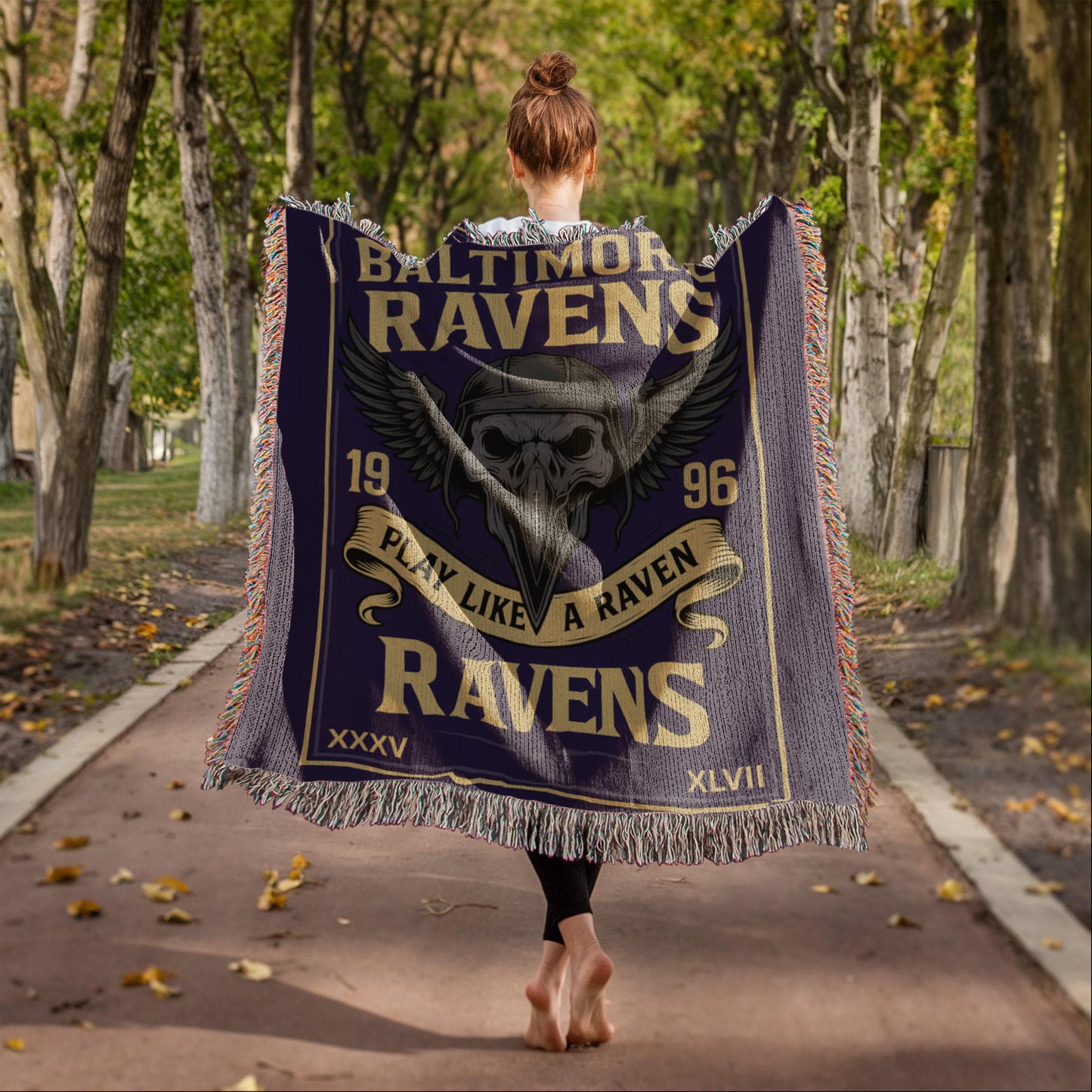 Baltimore Ravens Woven Blanket | Winged Skull Raven Football Throw | Super Bowl Champs