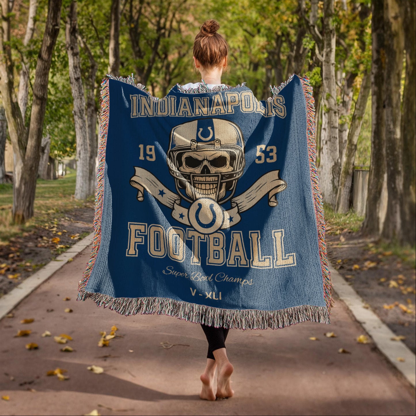 Indianapolis Colts Woven Blanket | Skull Helmet Football Throw | Super Bowl V & XLI Champions