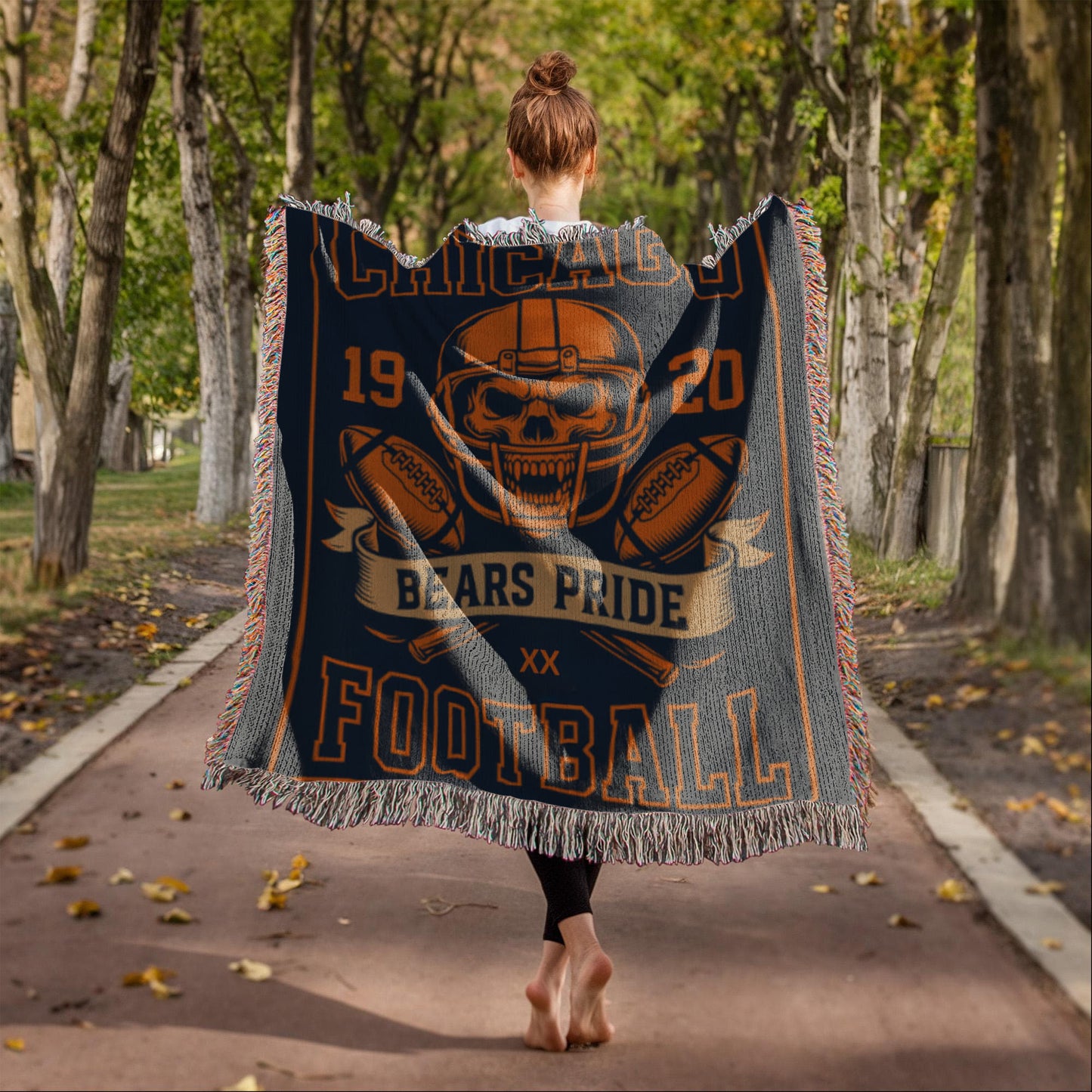 Chicago Bears Woven Blanket | Bears Pride Skull Football Throw | Fan Cave Decor