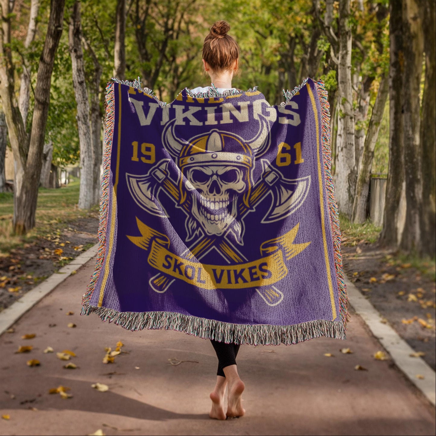 Minnesota Vikings Woven Blanket | Skol Vikes Viking Skull Throw | Football Fan Gift
