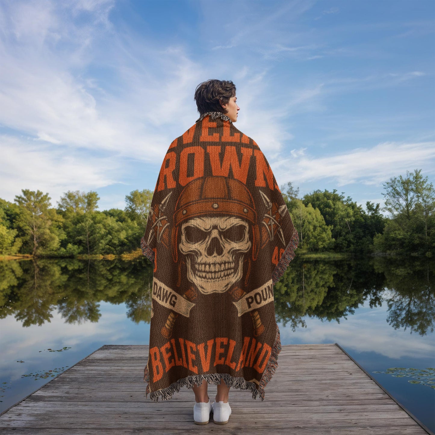 Cleveland Browns Woven Blanket | Dawg Pound Skull Football Throw | Believeland Edition
