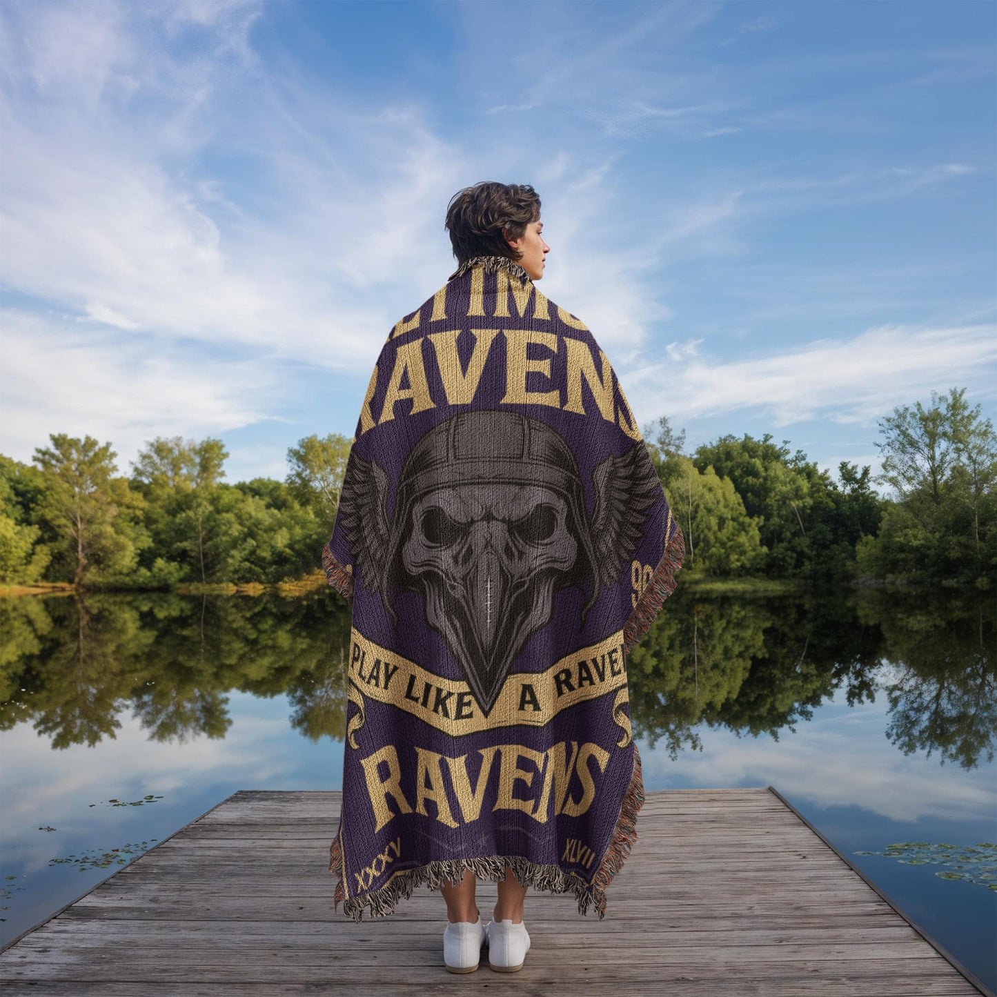 Baltimore Ravens Woven Blanket | Winged Skull Raven Football Throw | Super Bowl Champs