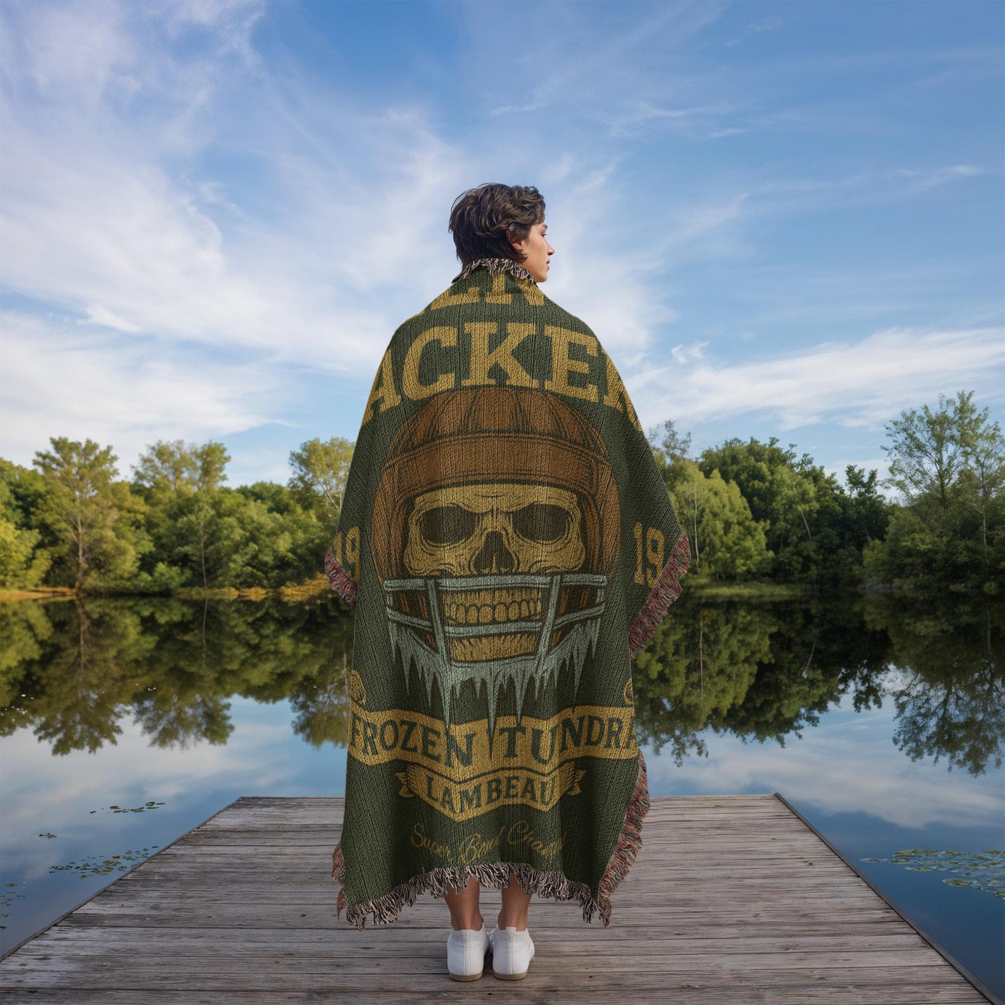 Green Bay Packers Woven Blanket | Frozen Tundra Lambeau Skull Football Throw | Super Bowl Champs