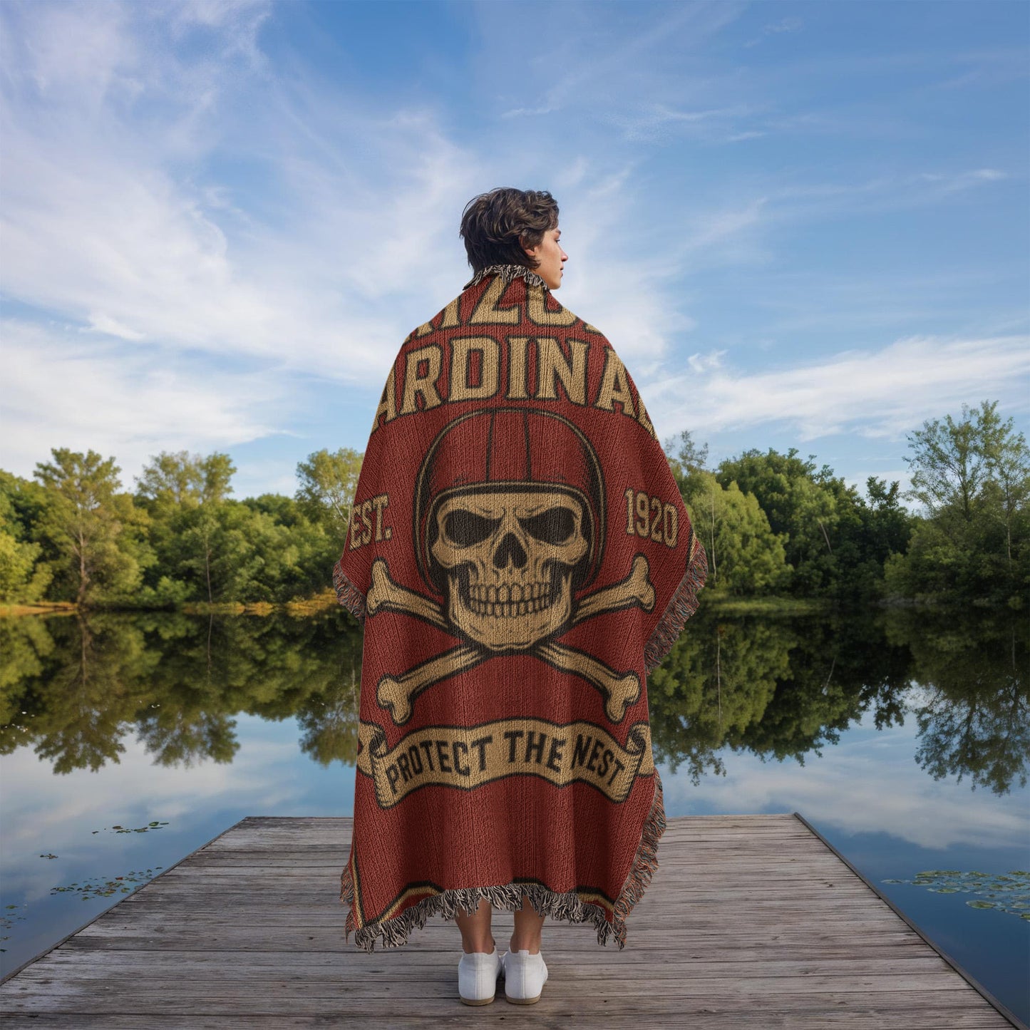 Arizona Cardinals Woven Blanket – “Protect The Nest” Vintage Skull Design