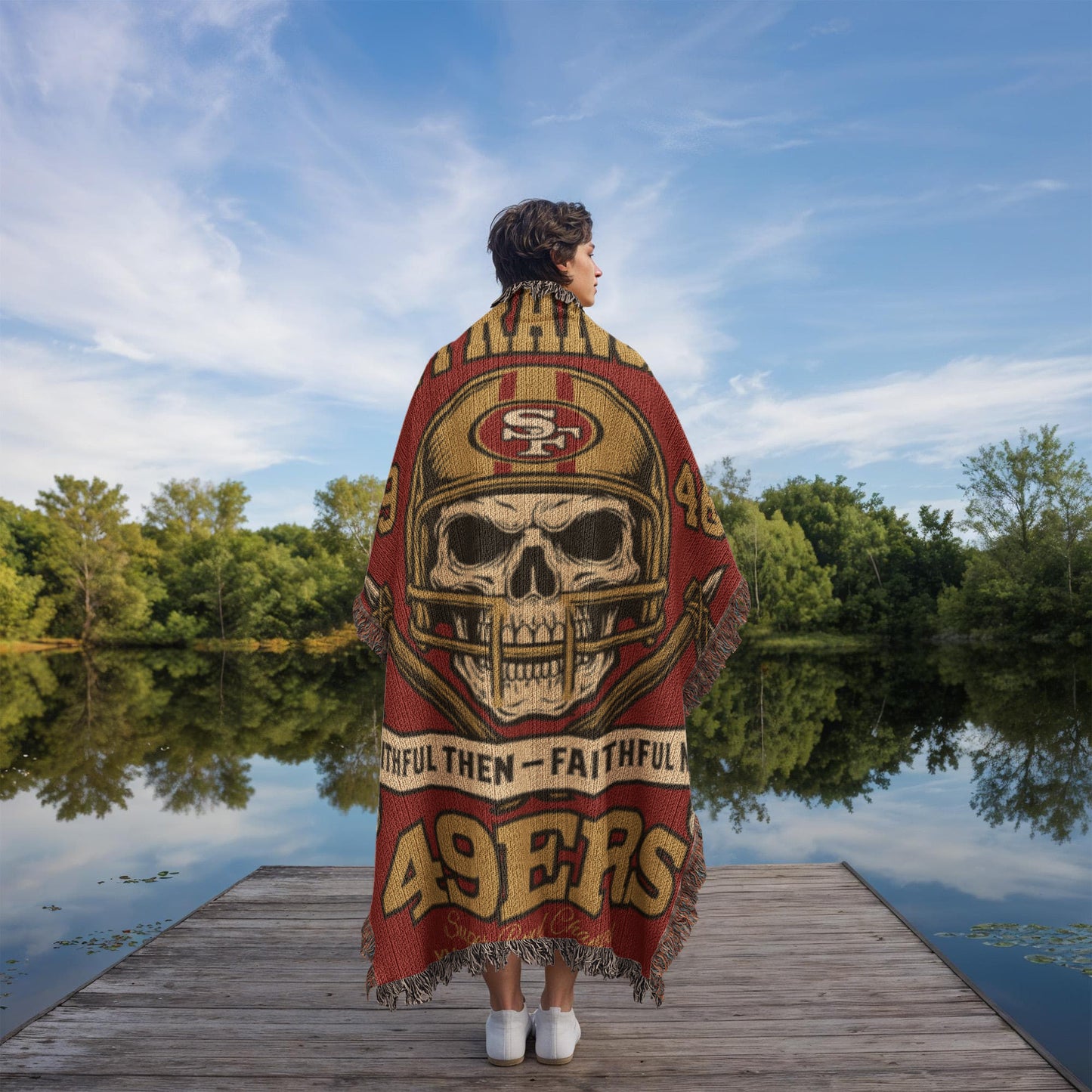 San Francisco 49ers Woven Blanket – “Faithful Then, Faithful Now” Vintage Skull Design