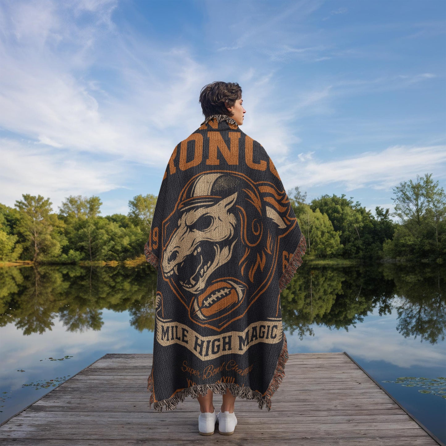 Denver Broncos Woven Blanket | Mile High Magic Skull Football Throw | Super Bowl Champs