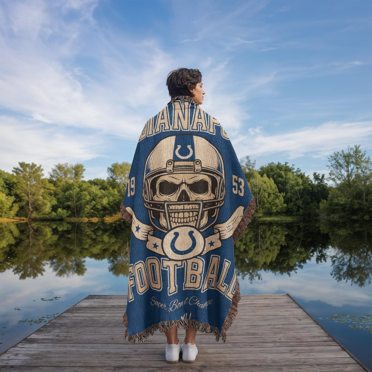 Indianapolis Colts Woven Blanket | Skull Helmet Football Throw | Super Bowl V & XLI Champions
