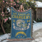 Los Angeles Chargers Woven Blanket | Bolt Up Skull Football Throw | Blue & Gold Edition