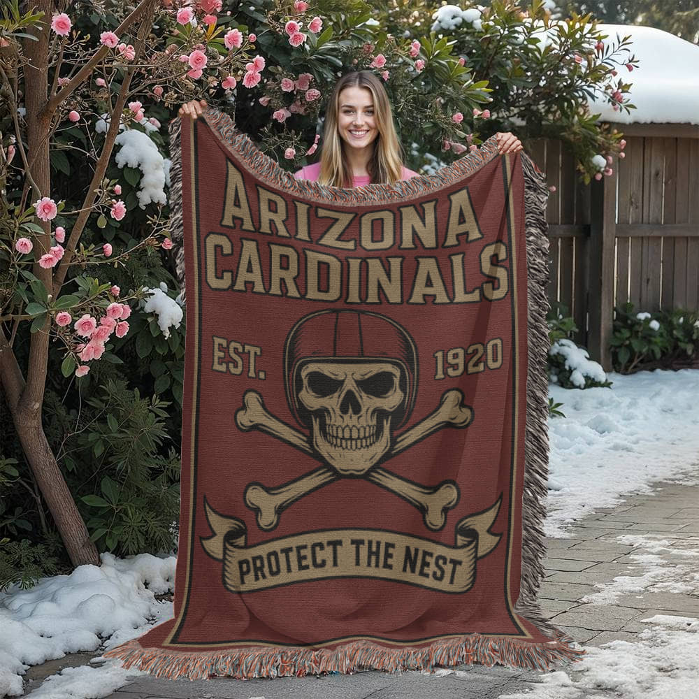 Arizona Cardinals Woven Blanket – “Protect The Nest” Vintage Skull Design