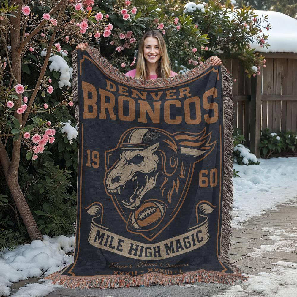 Denver Broncos Woven Blanket | Mile High Magic Skull Football Throw | Super Bowl Champs