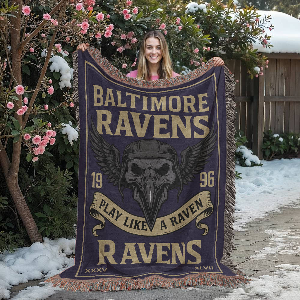 Baltimore Ravens Woven Blanket | Winged Skull Raven Football Throw | Super Bowl Champs