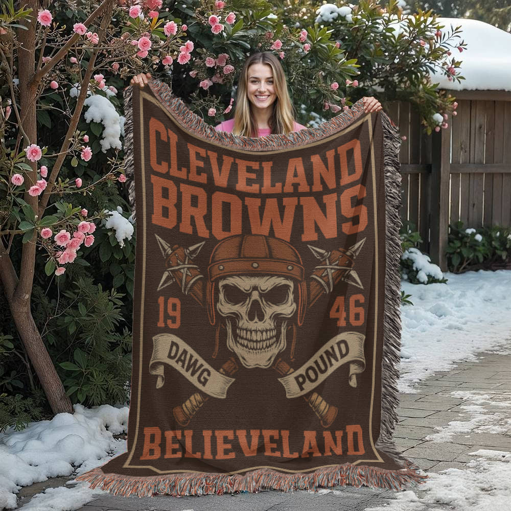 Cleveland Browns Woven Blanket | Dawg Pound Skull Football Throw | Believeland Edition