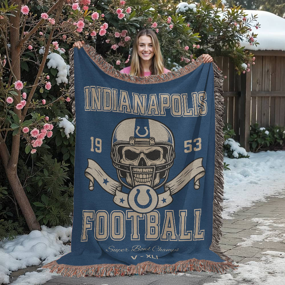 Indianapolis Colts Woven Blanket | Skull Helmet Football Throw | Super Bowl V & XLI Champions