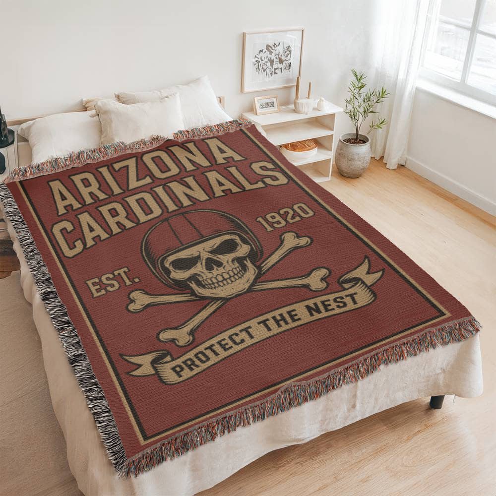 Arizona Cardinals Woven Blanket – “Protect The Nest” Vintage Skull Design