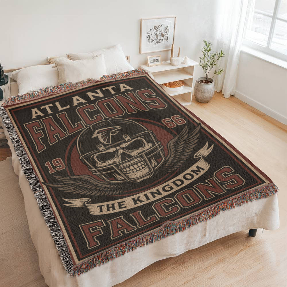 Atlanta Football Woven Blanket – Falcons “The Kingdom” Vintage Skull Design (1966)