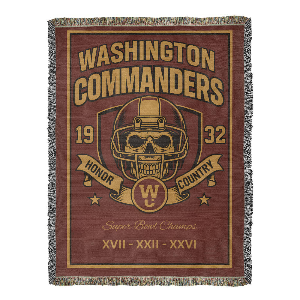 Washington Commanders Woven Blanket – Skull Helmet Design | Super Bowl Champions Throw